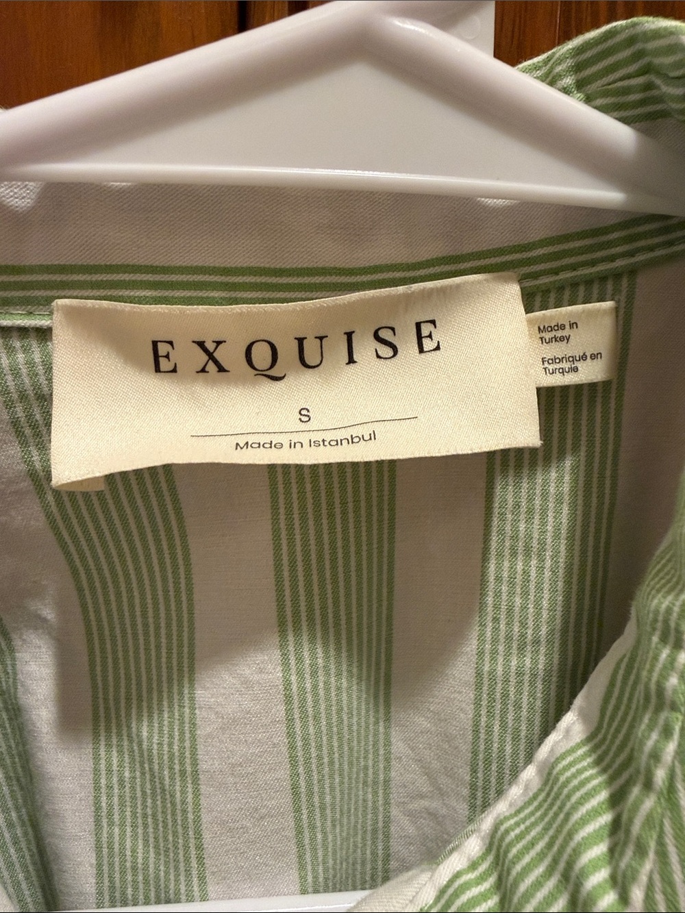 Striped Mini Shirtdress in Light Green and White - Picture 2 of 4